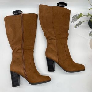 Style & Co  Addyy Dress Boots in brown faux suede zipper closing 7 Wide Width